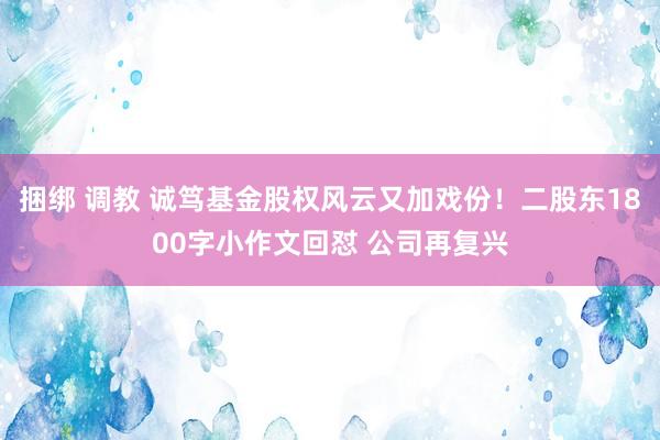 捆绑 调教 诚笃基金股权风云又加戏份！二股东1800字小作文回怼 公司再复兴