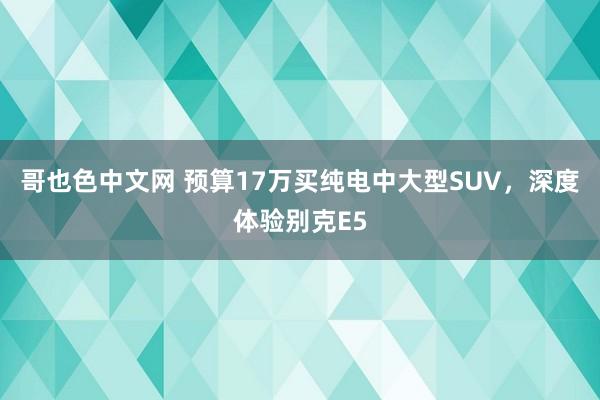 哥也色中文网 预算17万买纯电中大型SUV，深度体验别克E5