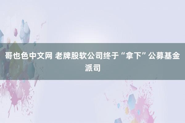 哥也色中文网 老牌股软公司终于“拿下”公募基金派司