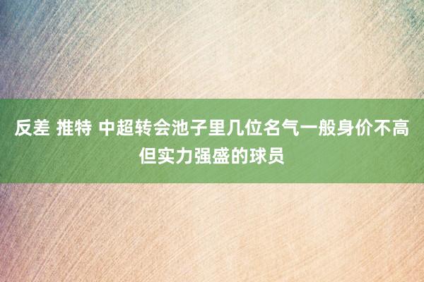 反差 推特 中超转会池子里几位名气一般身价不高但实力强盛的球员